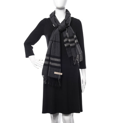 Burberry Cashmere Giant Check Fringe Scarf Charcoal 2 of 5