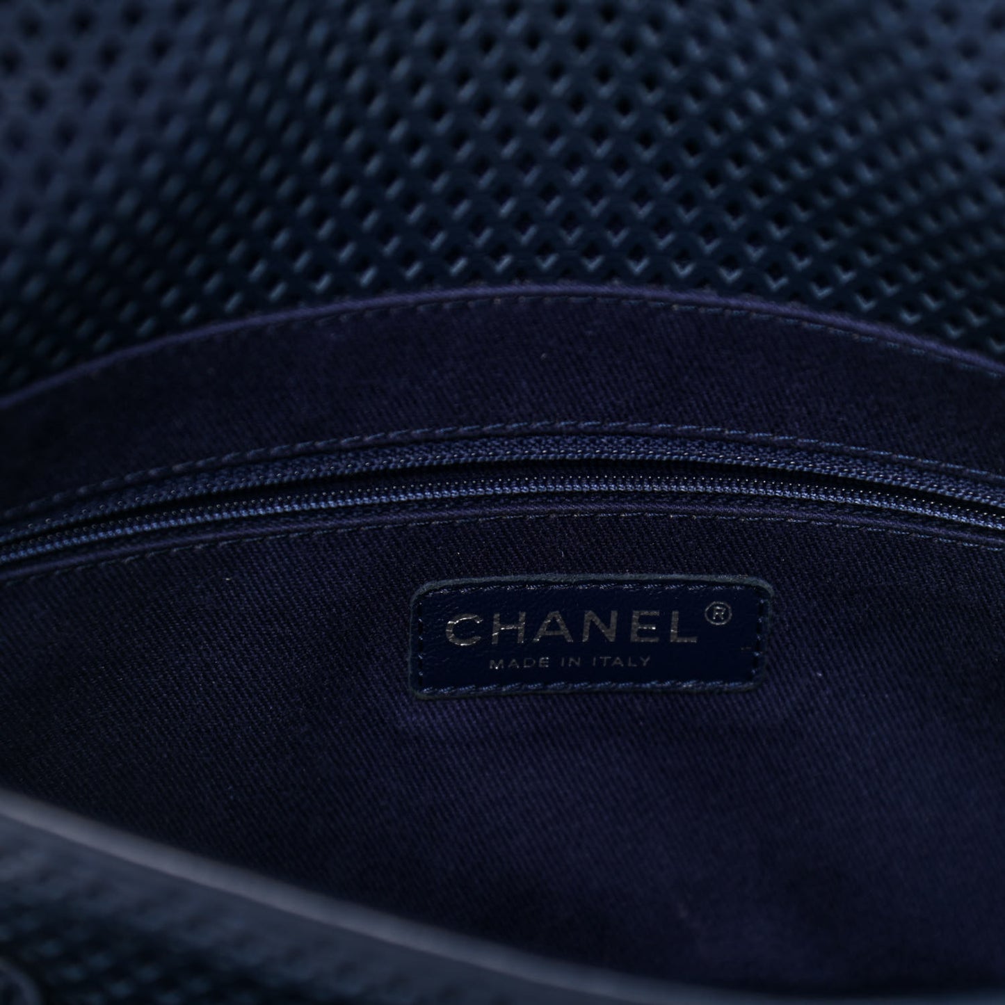Perforated Calfskin Large Up In The Air Flap Dark Blue