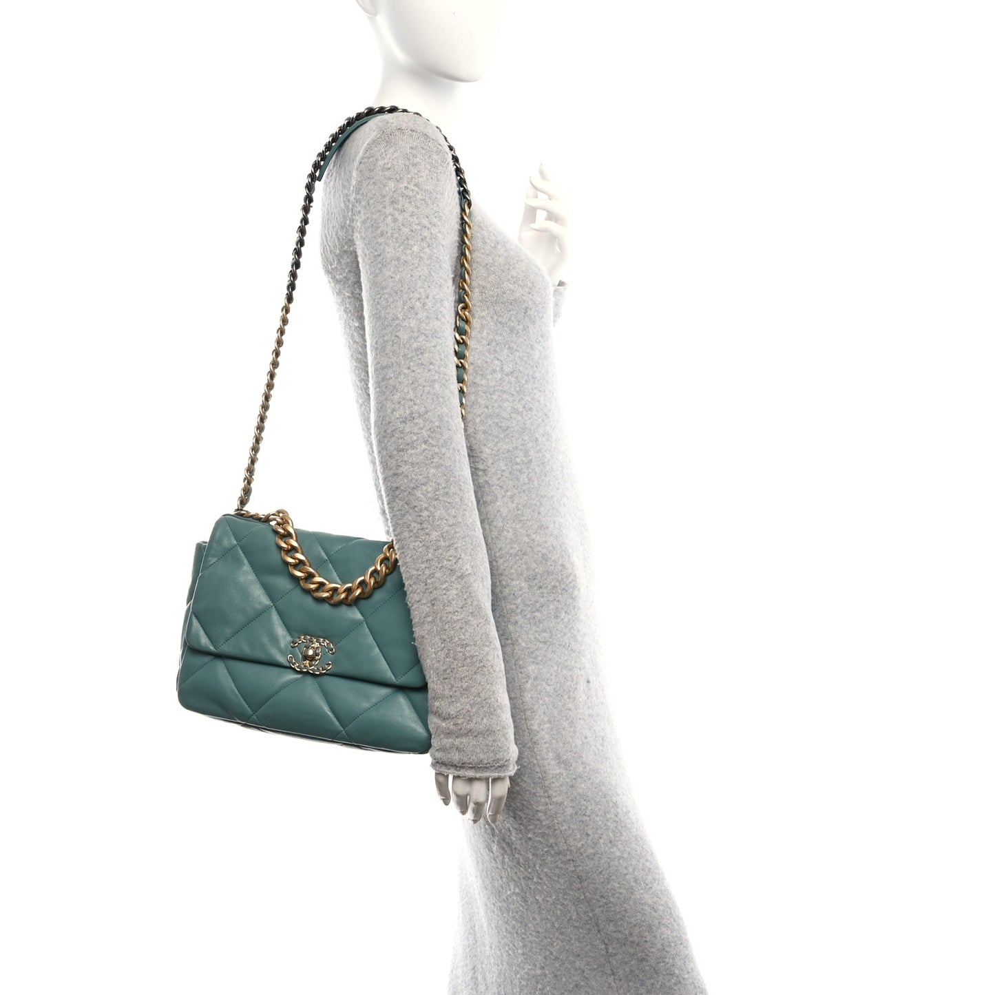 Lambskin Quilted Large Chanel 19 Flap Light Green