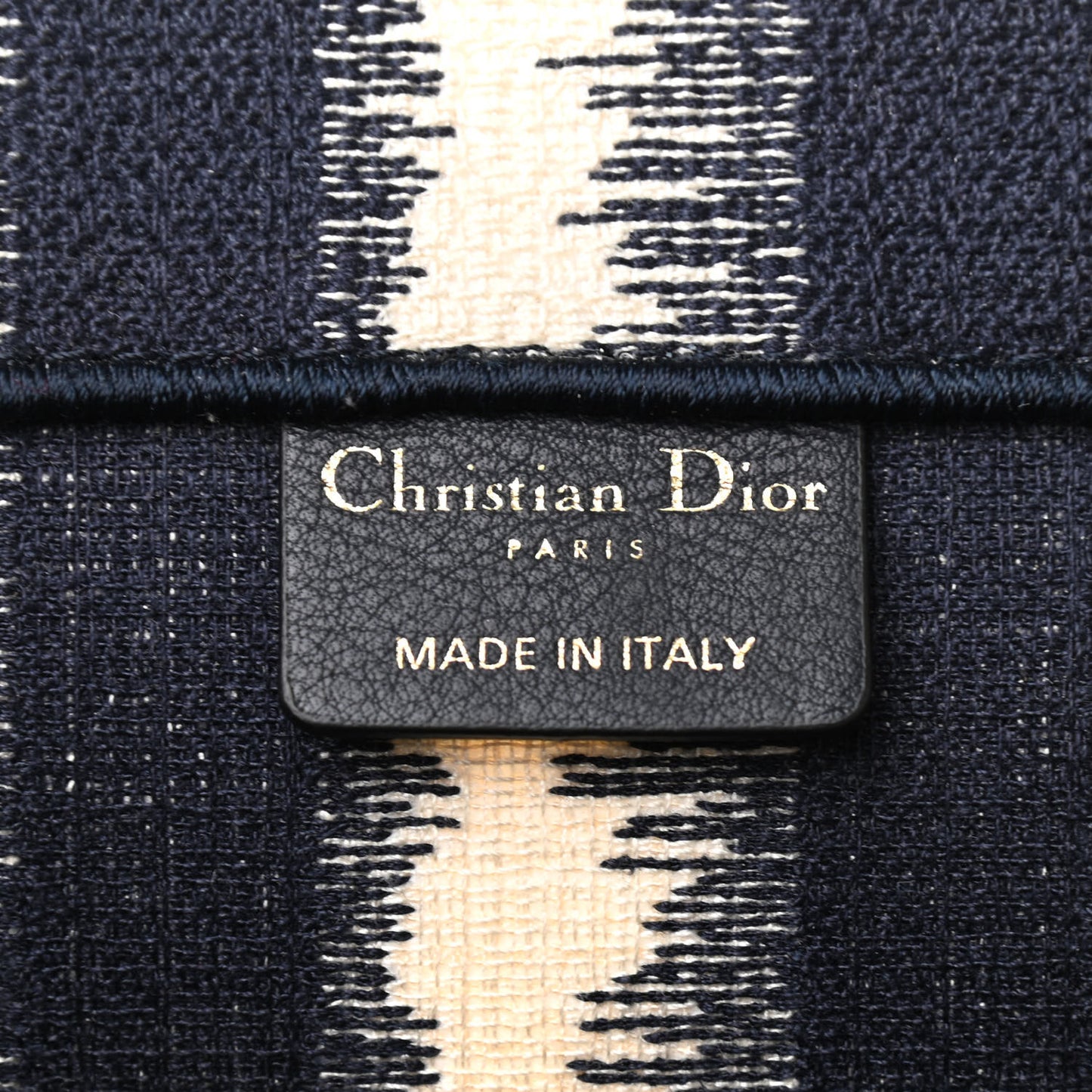 Canvas Embroidered Large Striped Book Tote Navy