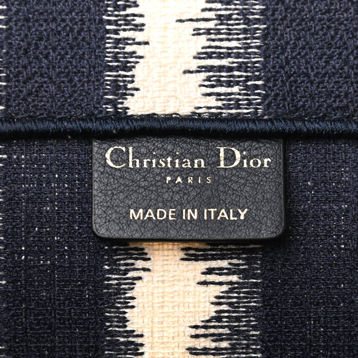 Christian Dior Canvas Embroidered Large Striped Book Tote Navy 6 of 11