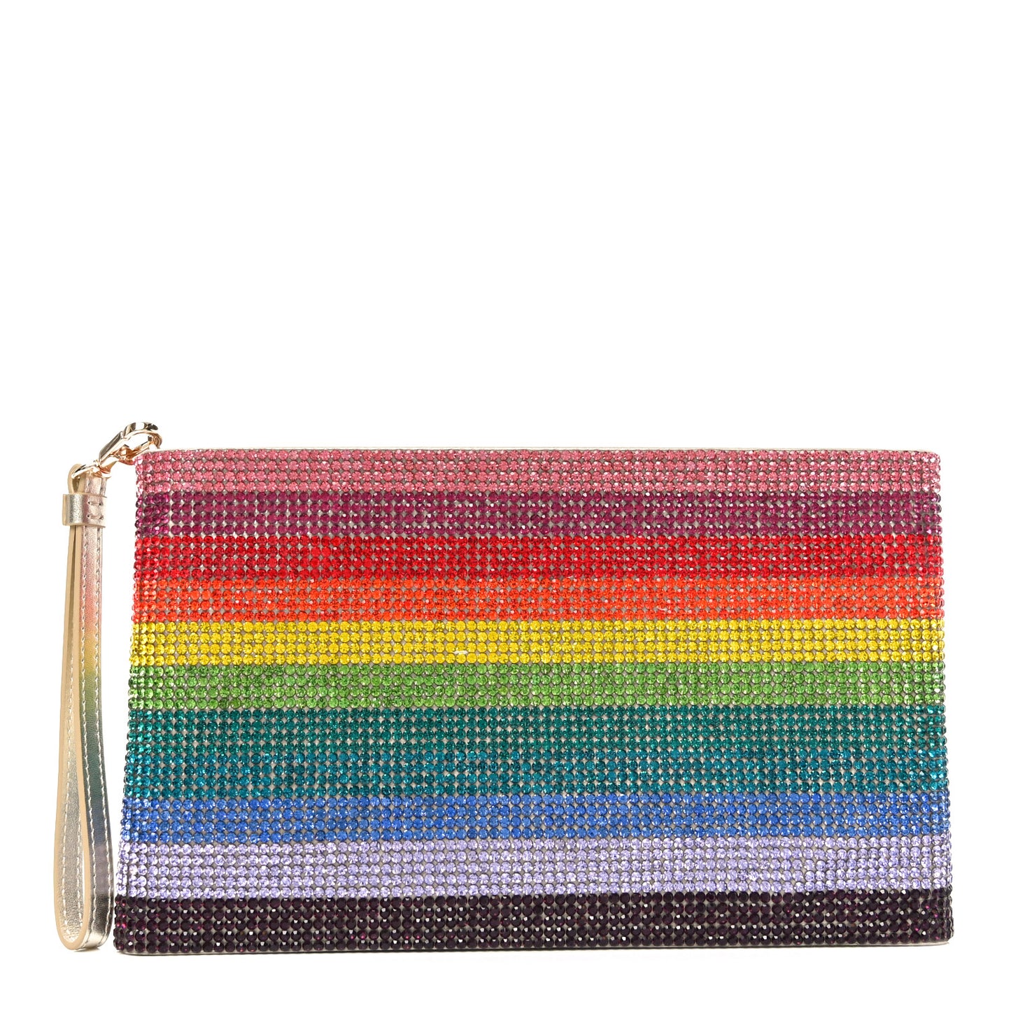 Satin Swarovski Crystal Rainbow Wristlet Pouch Multicolor