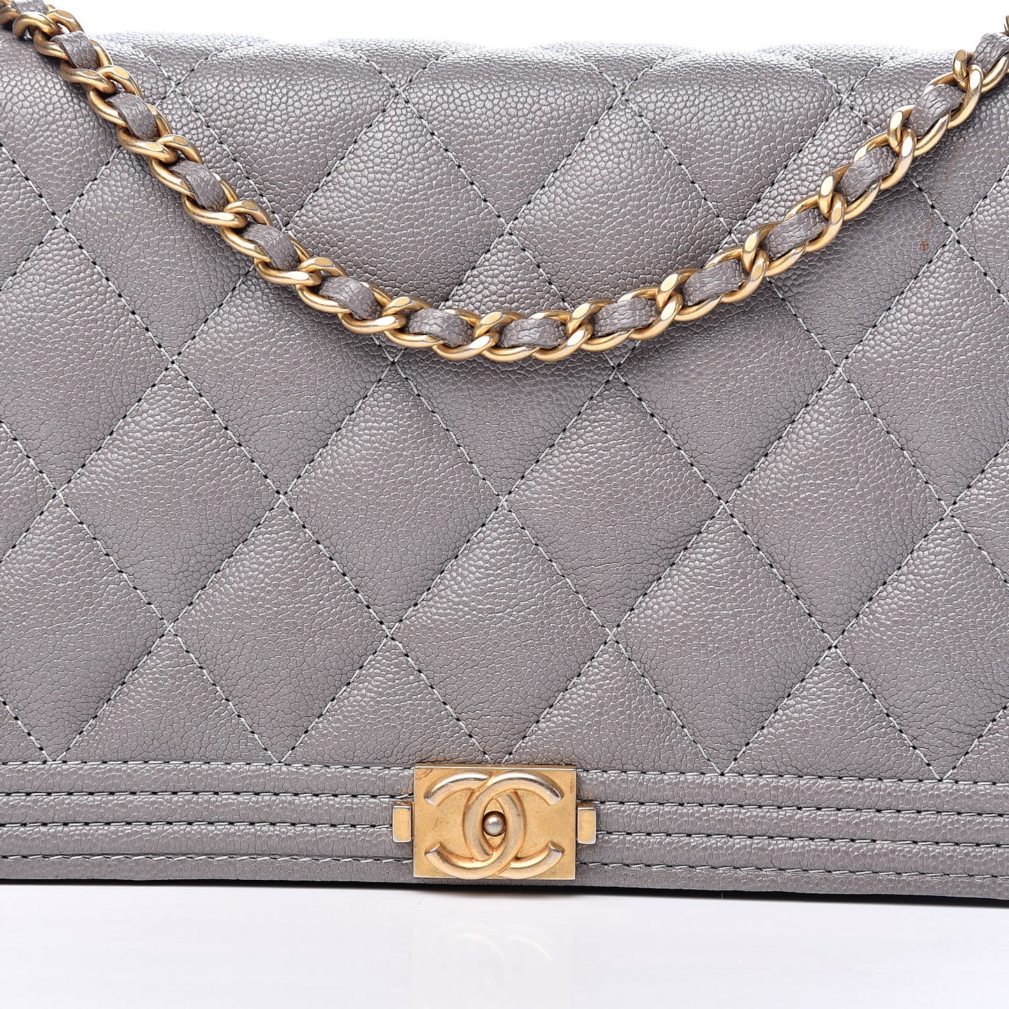 Caviar Quilted Boy Wallet On Chain WOC Grey