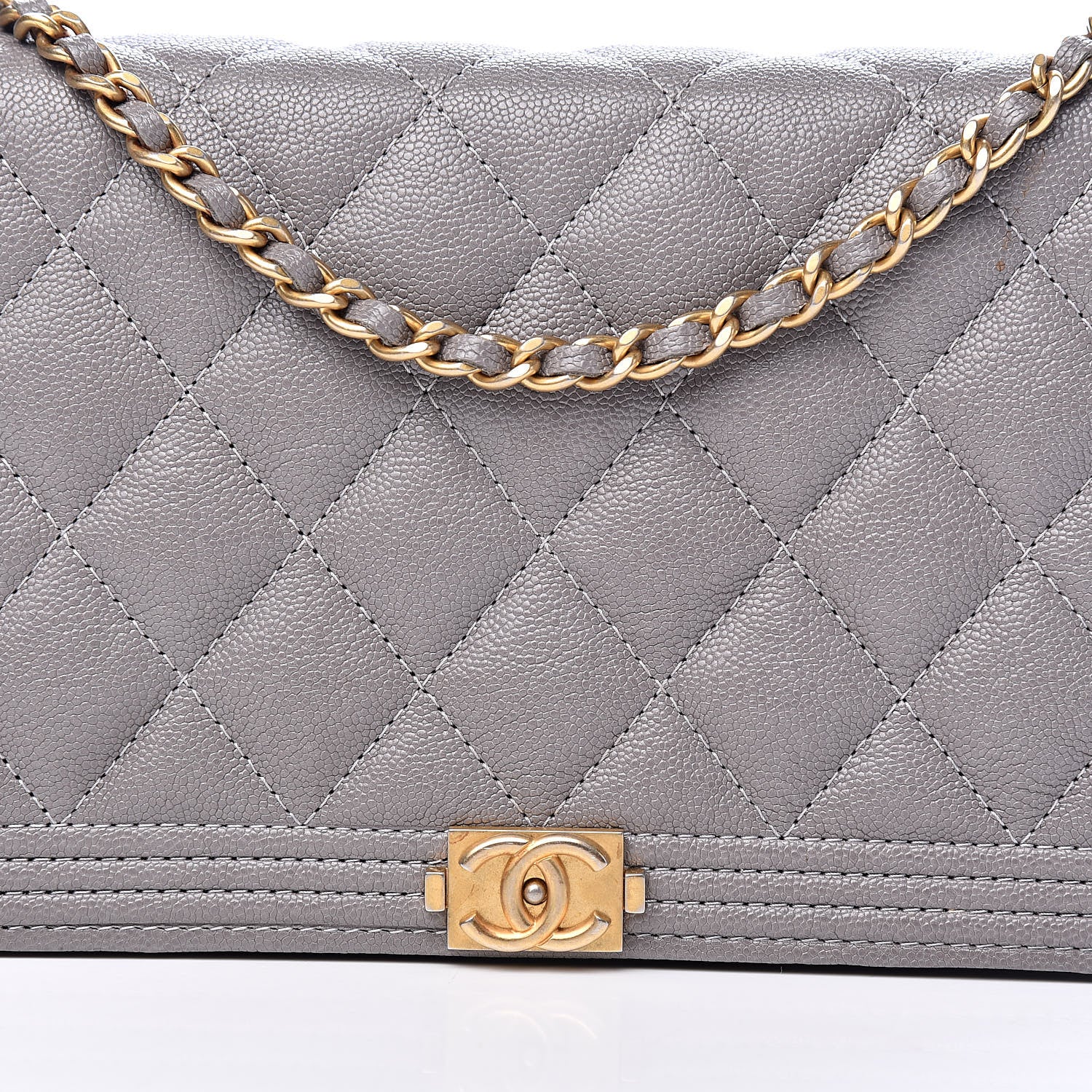 Chanel Caviar Quilted Boy Wallet On Chain WOC Grey 11 of 11