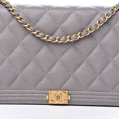 Chanel Caviar Quilted Boy Wallet On Chain WOC Grey 11 of 11
