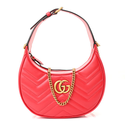 Gucci Calfskin Matelasse Chevron Mini GG Marmont Half Moon Hobo Rosso 1 of 10