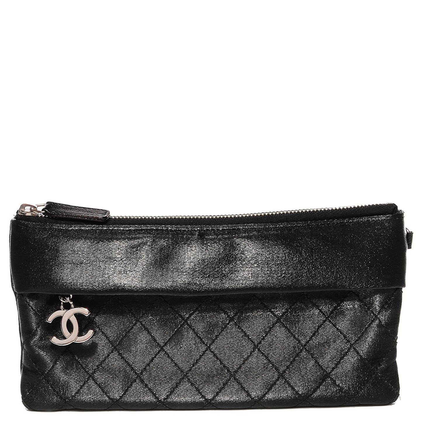 Quilted Coated Canvas Paris Biarritz Ligne Clutch Black