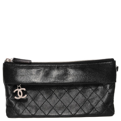 Chanel Quilted Coated Canvas Paris Biarritz Ligne Clutch Black 1 of 8
