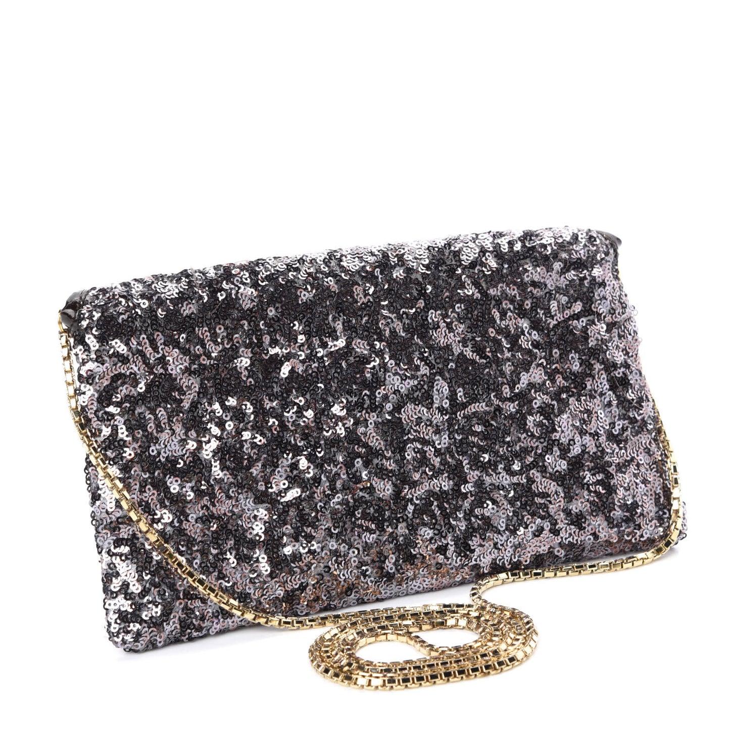Sequin Envelope Clutch Silver Black
