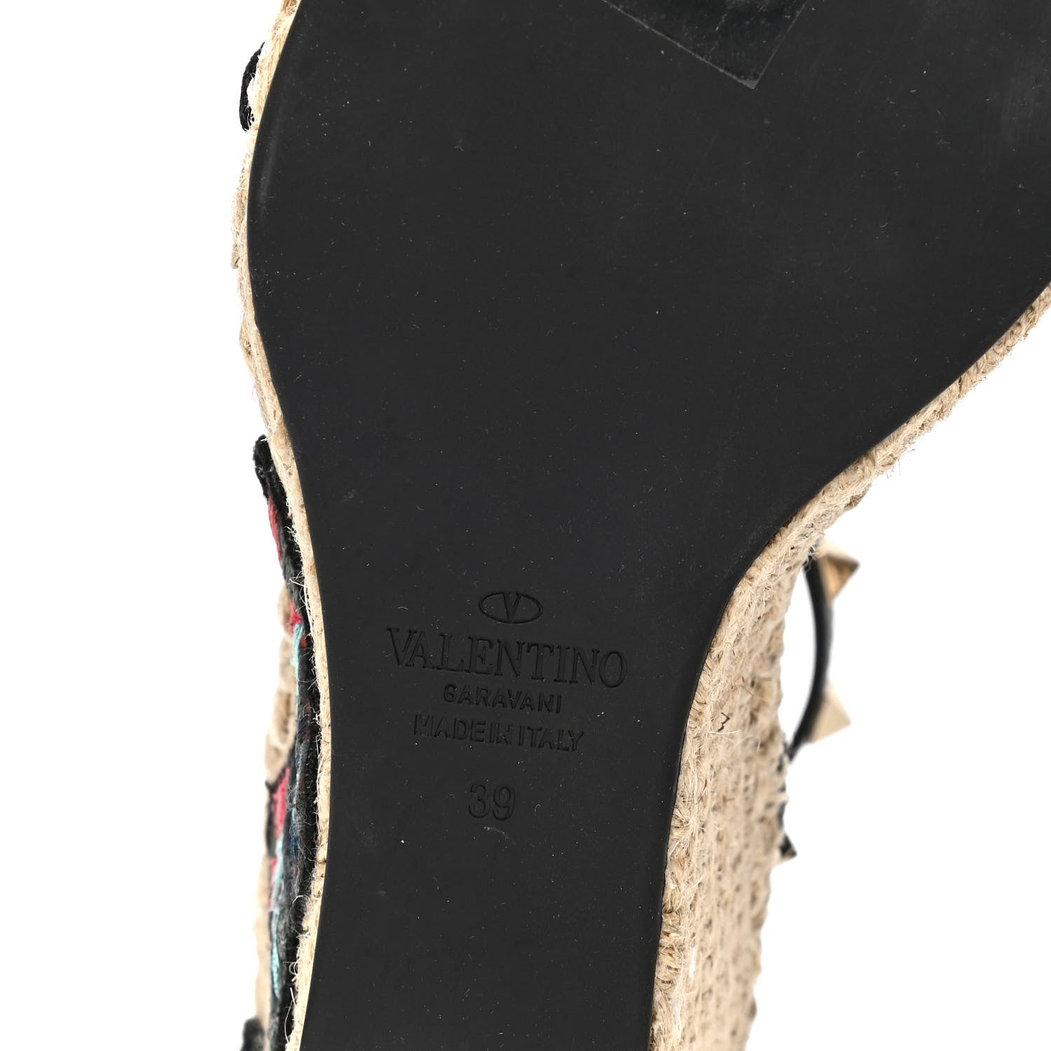 Valentino Garavani Canvas Butterfly Embroidered Rockstud Ankle Strap Espadrille 15/105mm Wedge Sandals 39 Black 5 of 6