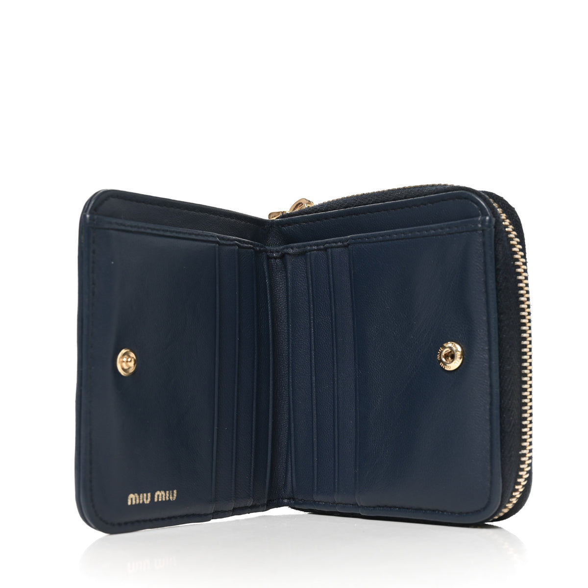 Miu Miu Nappa Matelasse Zip Around Compact Wallet Navy 5 of 6