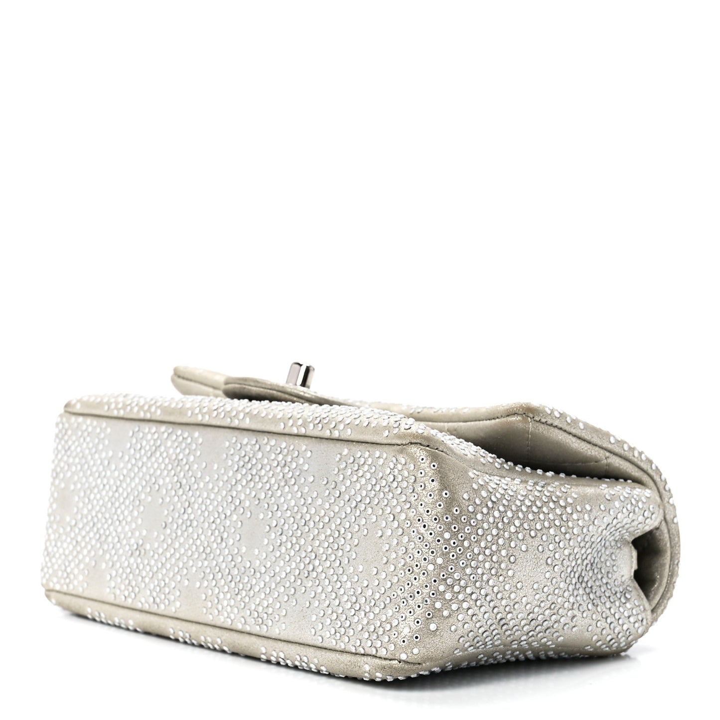 Iridescent Calfskin Studded Mini Flap Silver