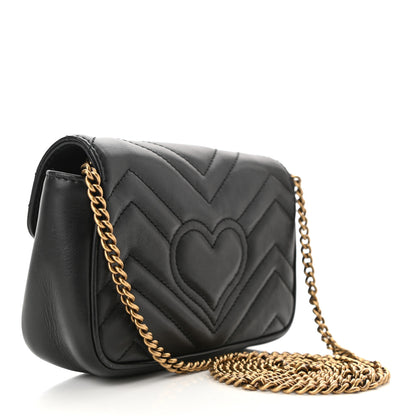 Gucci Calfskin Matelasse Super Mini GG Marmont Shoulder Bag Black 3 of 13
