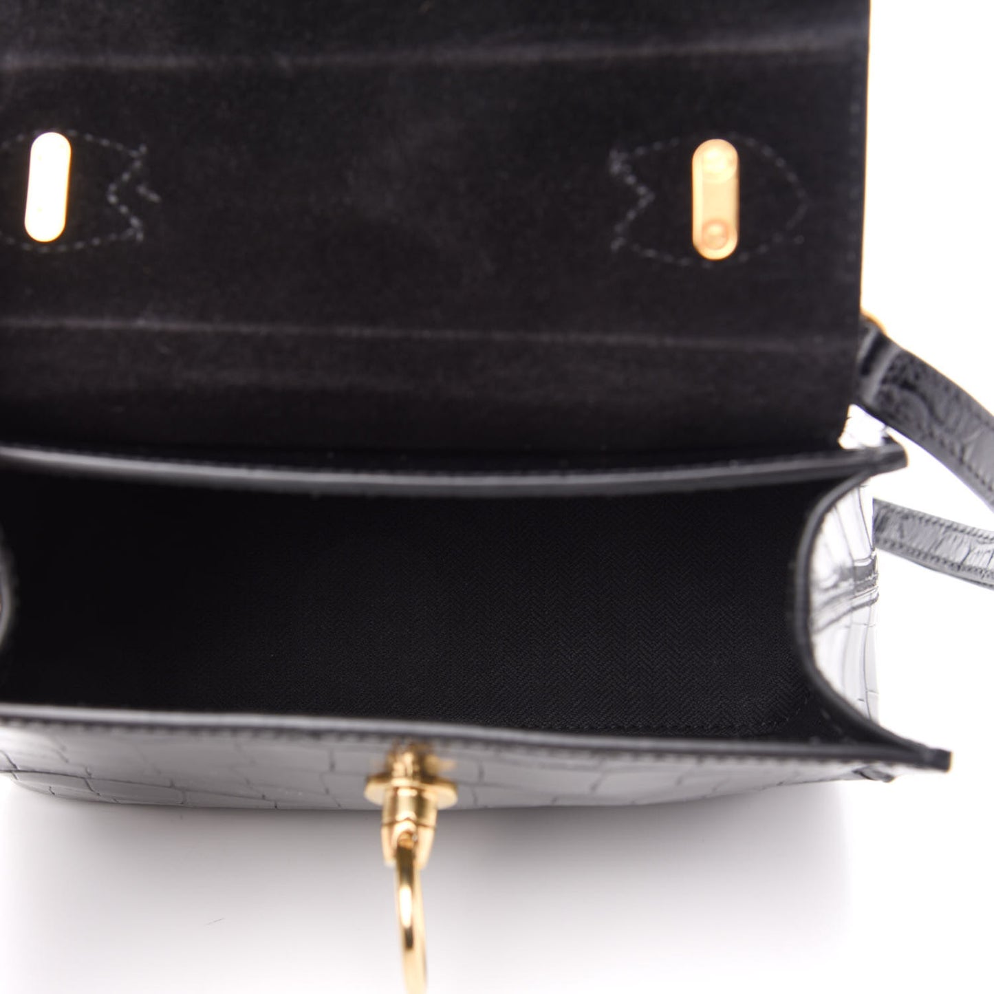 Shiny Croc Calfskin Embossed Micro Seaton Black