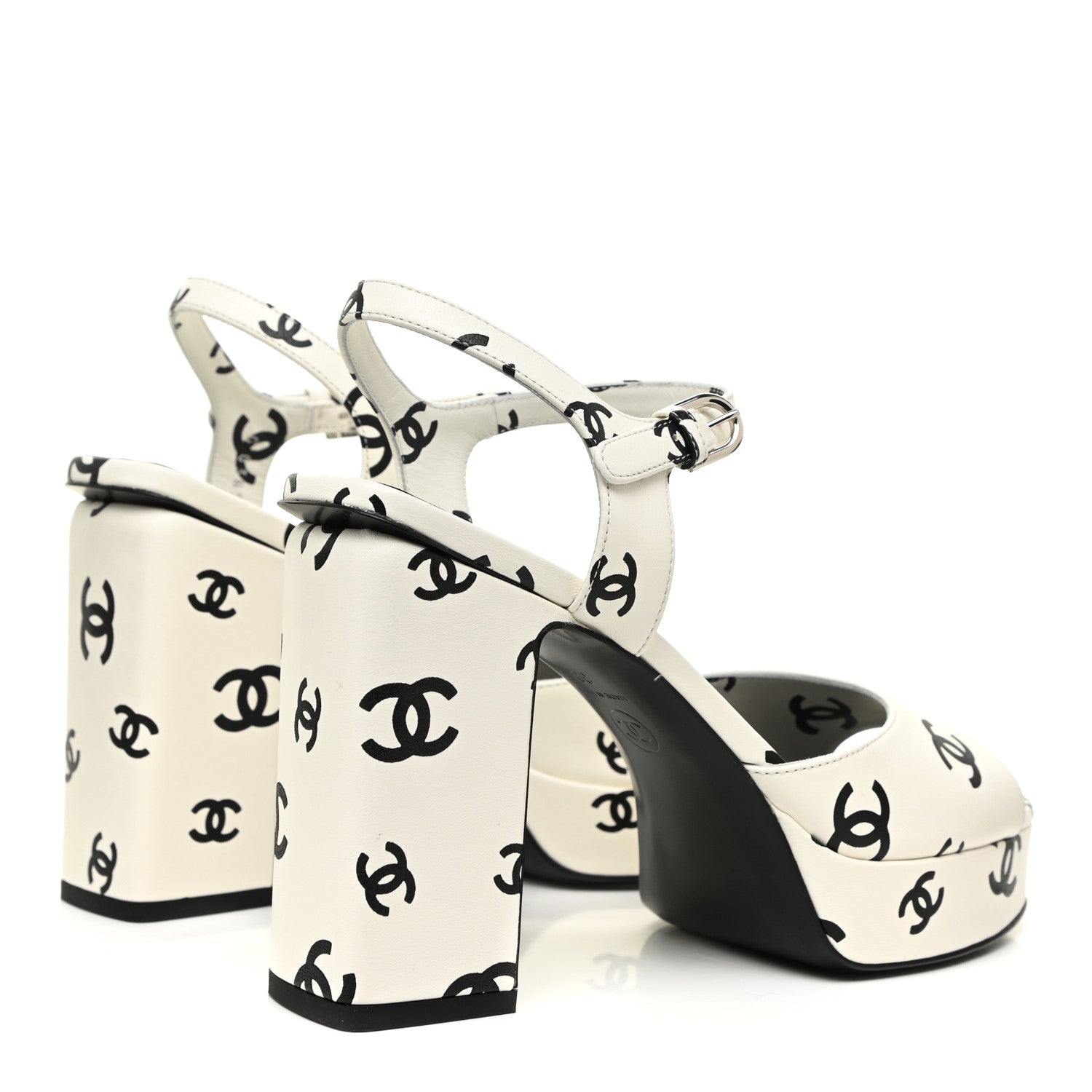 Chanel Printed Lambskin Coco Beach Platform Sandals 39 White Black 5 of 9