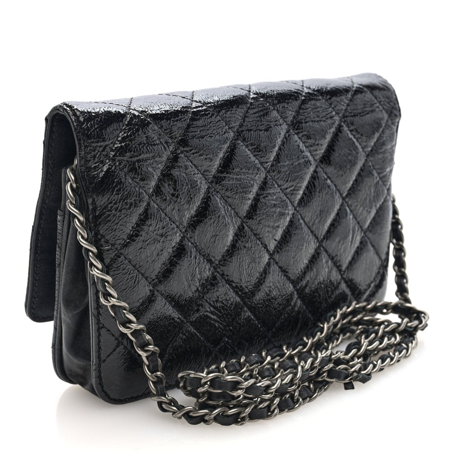 Chanel Patent Goatskin Quilted Paris Dallas Wallet On Chain WOC Black 3 of 10