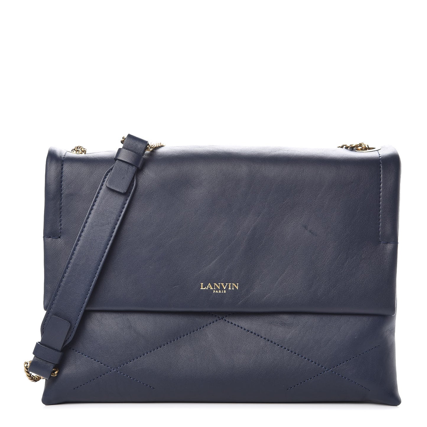 Lambskin Quilted Medium Sugar Flap Shoulder Bag Navy