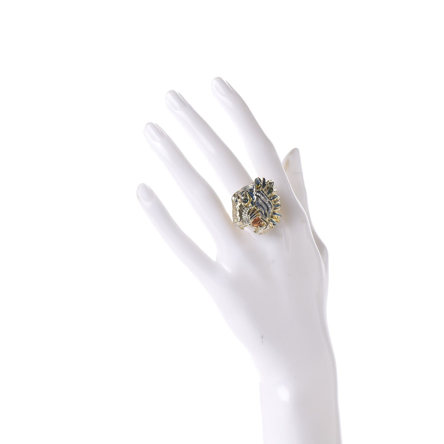 Gucci Metal Crystal Lion Head Ring S Aged Gold Multicolor 2 of 6