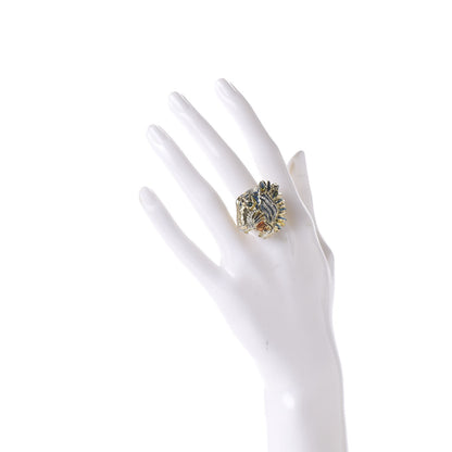 Gucci Metal Crystal Lion Head Ring S Aged Gold Multicolor 2 of 6