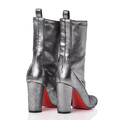 Christian Louboutin Veau Velours Stretch Gena 85 Booties 36 Silver 4 of 7