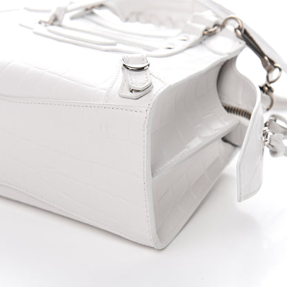 Balenciaga Semi Shiny Calfskin Crocodile Embossed Neo Classic Silver Hardware Mini City White 7 of 8