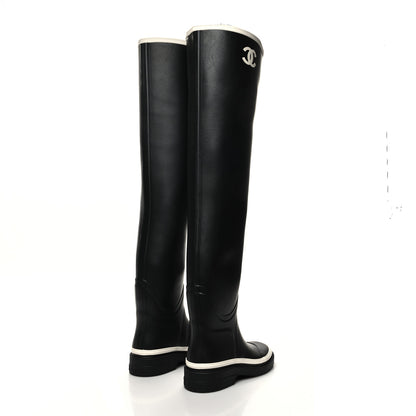 Chanel Caoutchouk CC Knee High Boots 37 Black White 4 of 7