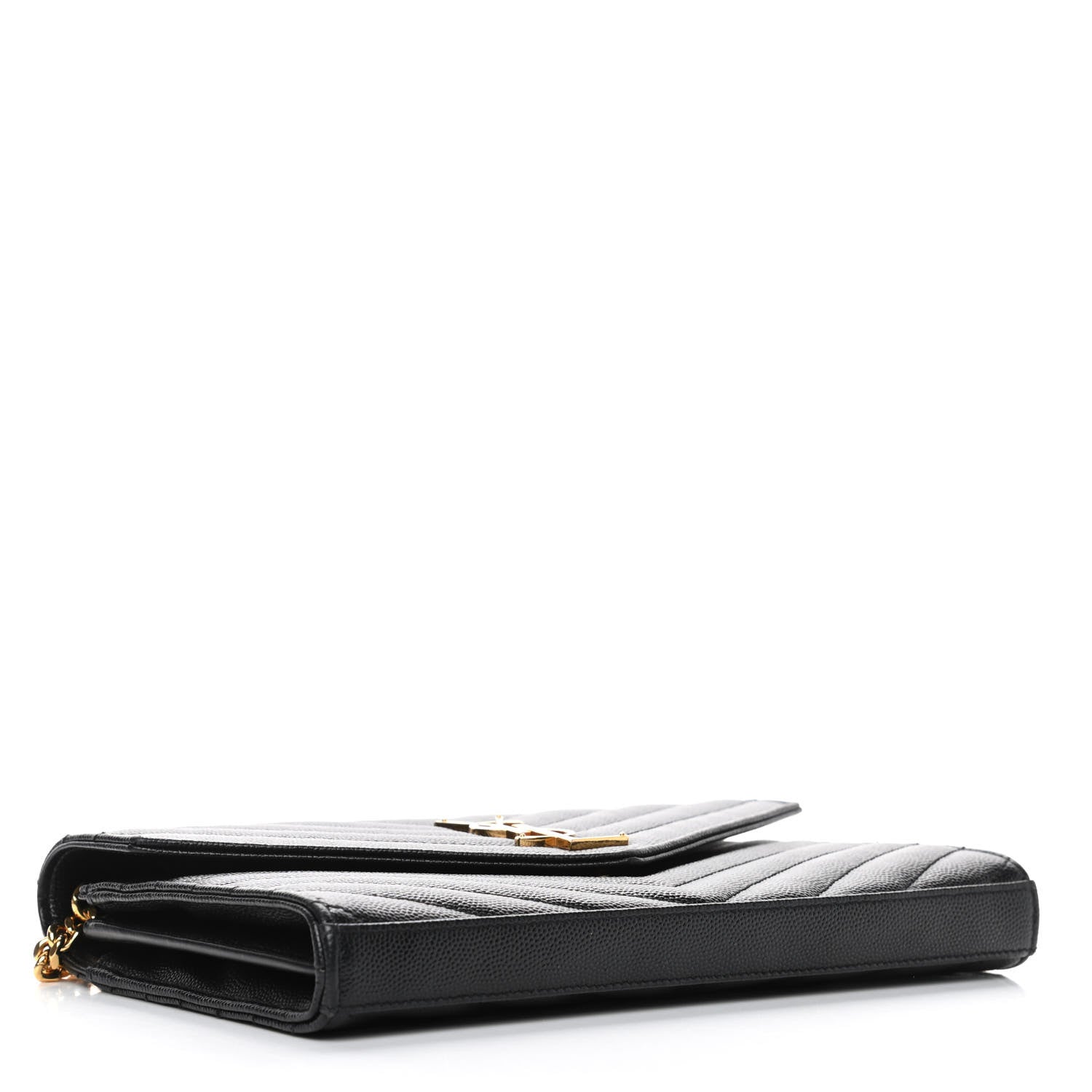 Saint Laurent Grain De Poudre Matelasse Chevron Monogram Chain Wallet Black 3 of 5