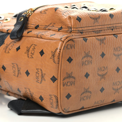 MCM Visetos Studded Colorblock Small Stark Brock Backpack Cognac Black 8 of 13