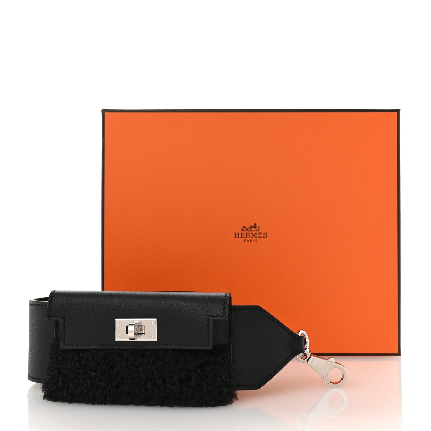 Hermes Swift Shearling Pocket Kelly Shoulder Strap Black 6 of 6