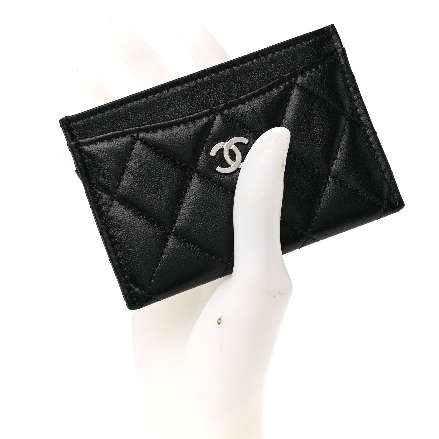 Lambskin Quilted Card Holder Black