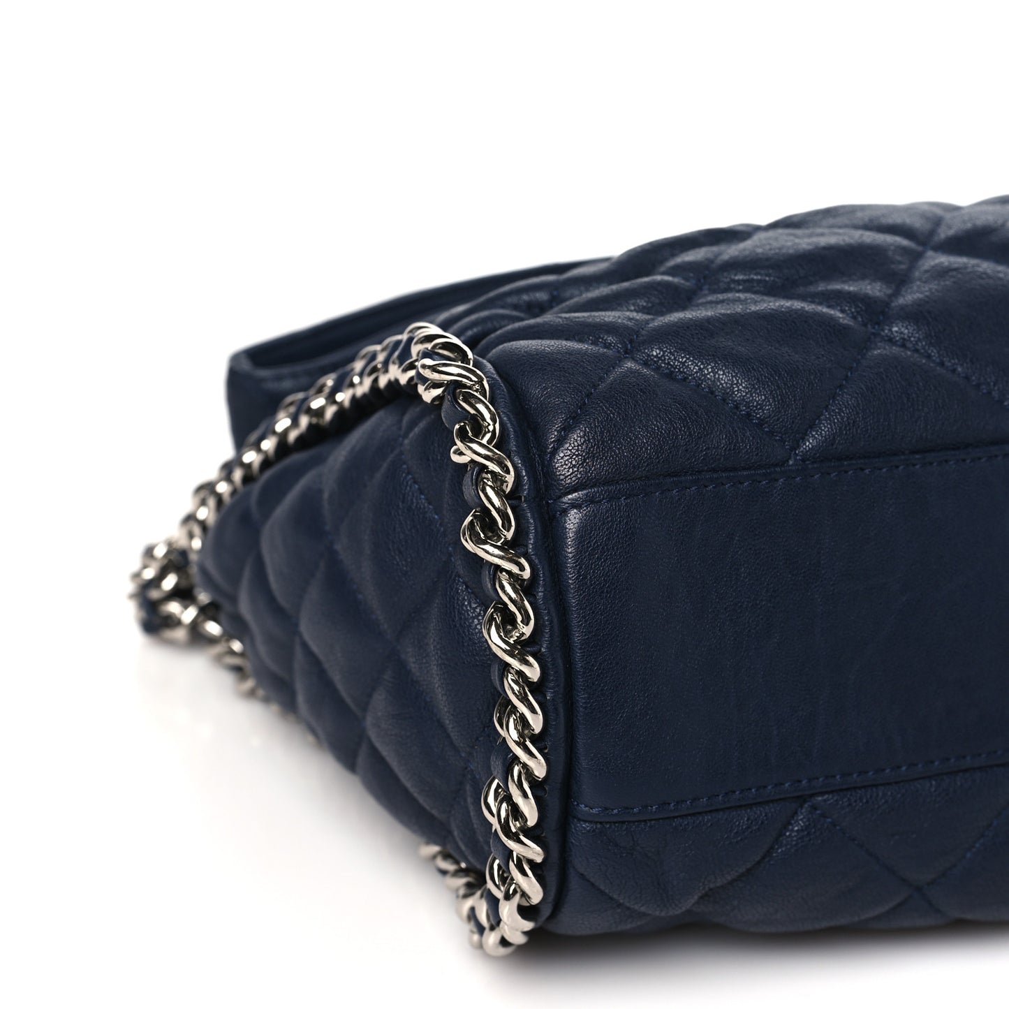 Washed Lambskin Chain Around Hobo Navy Blue