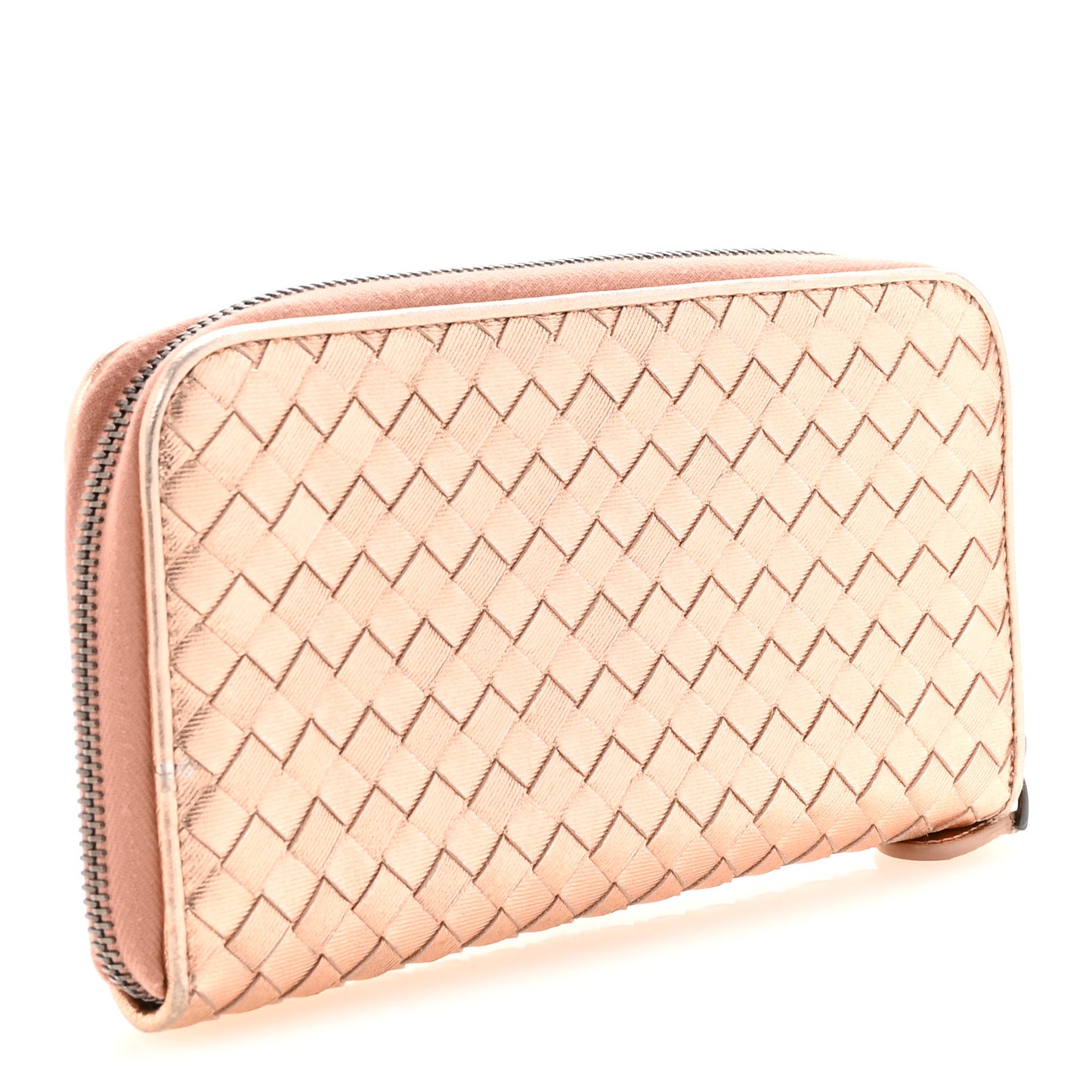 Metallic Grosgrain Intrecciato Zip Around Wallet Rose Gold