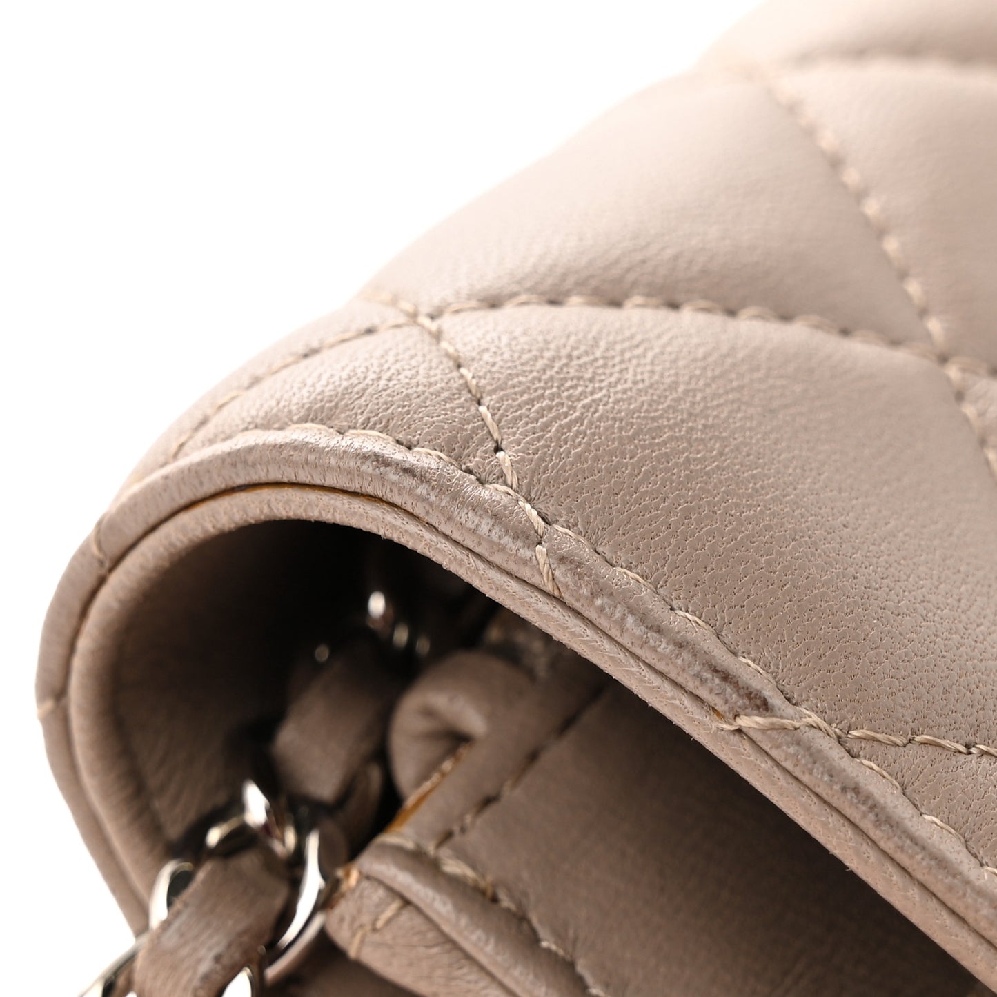 Lambskin Quilted Wallet On Chain WOC Taupe