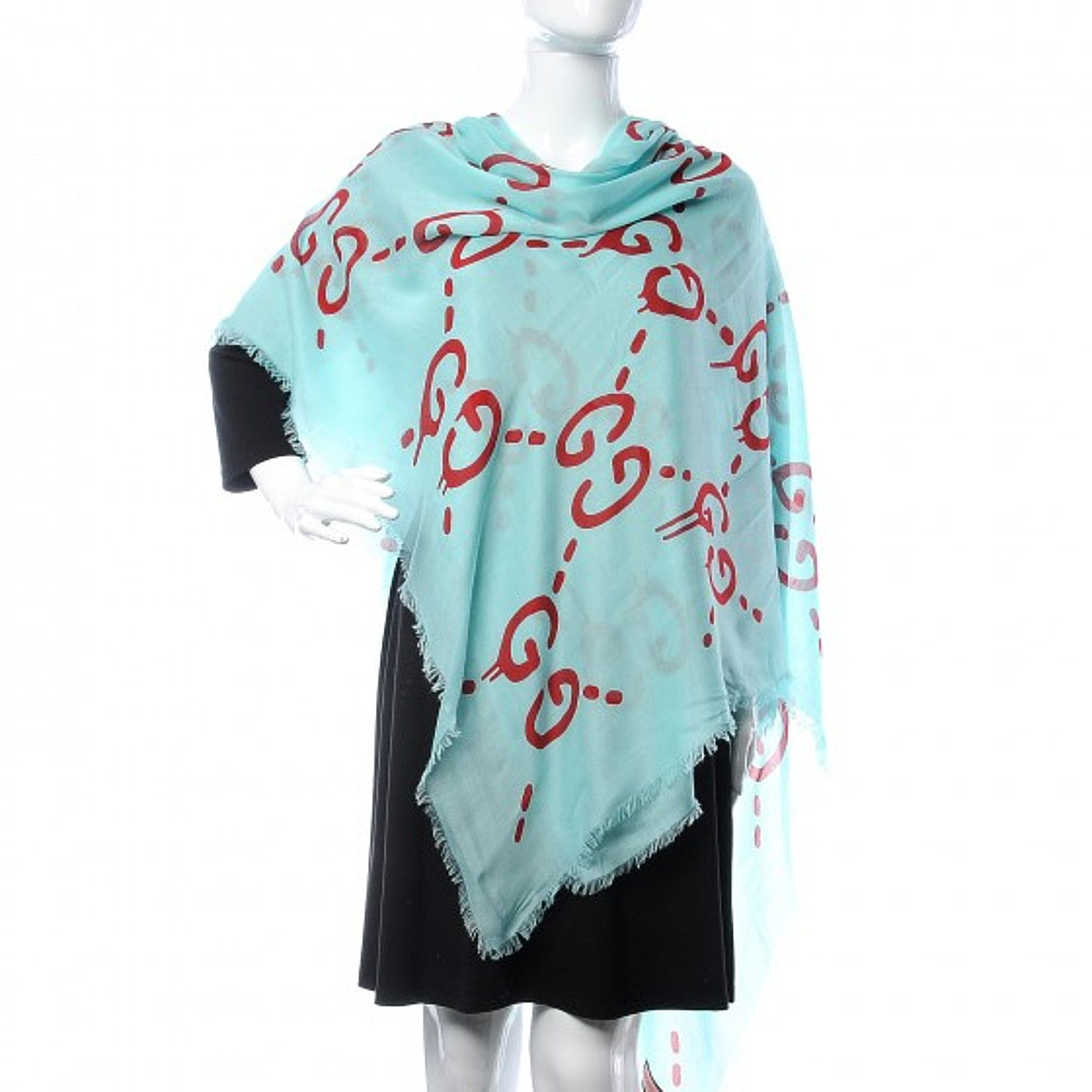Gucci Modal Silk GG Writers Shawl Bluette Red 2 of 5