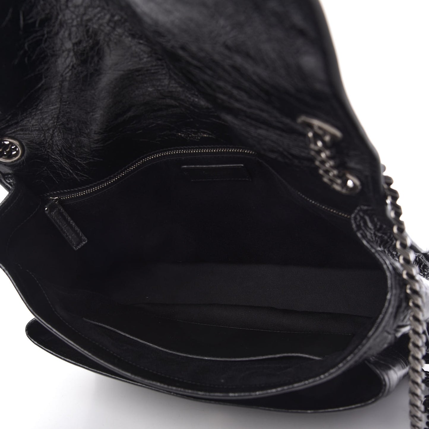 Crinkled Calfskin Matelasse Monogram Large Niki Chain Satchel Black