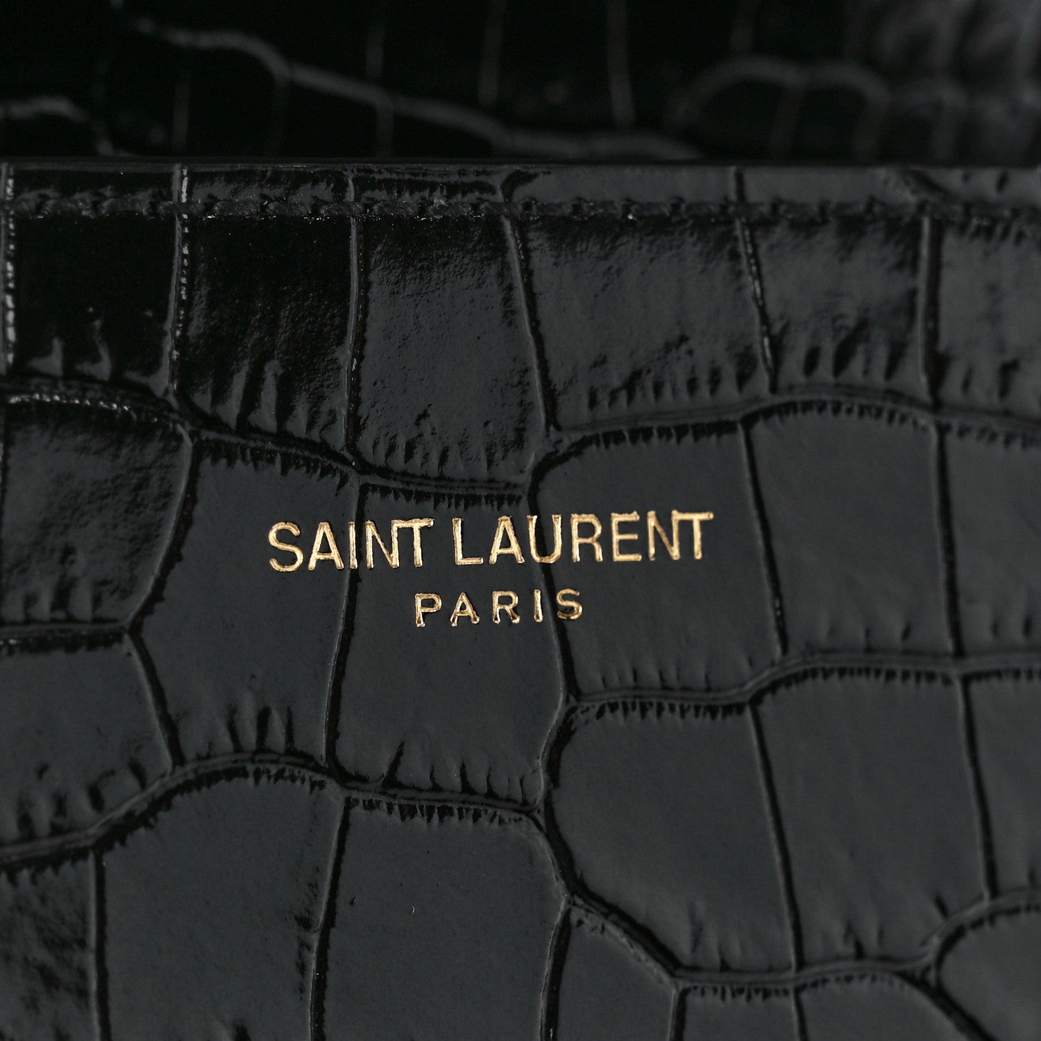 Saint Laurent Calfskin Crocodile Embossed Mini Classic Monogram Cassandra Top Handle Black 8 of 11