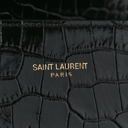 Saint Laurent Calfskin Crocodile Embossed Mini Classic Monogram Cassandra Top Handle Black 8 of 11