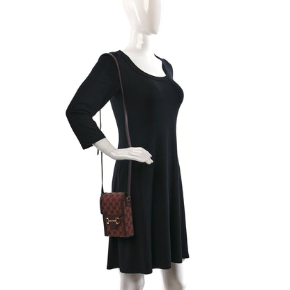 Gucci Monogram Textured Dollar Calfskin Mini Horsebit 1955 Crossbody Bag Sahara Rubino Chardonnay 4 of 15