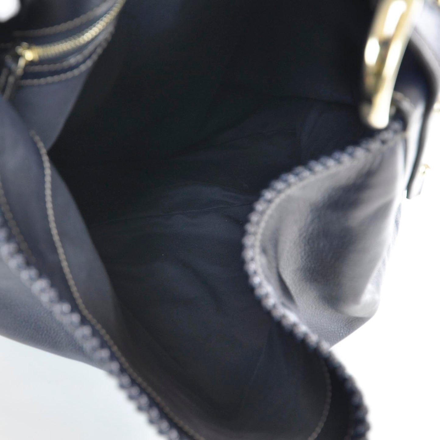 Leather Large Horsebit Chain Hobo Black