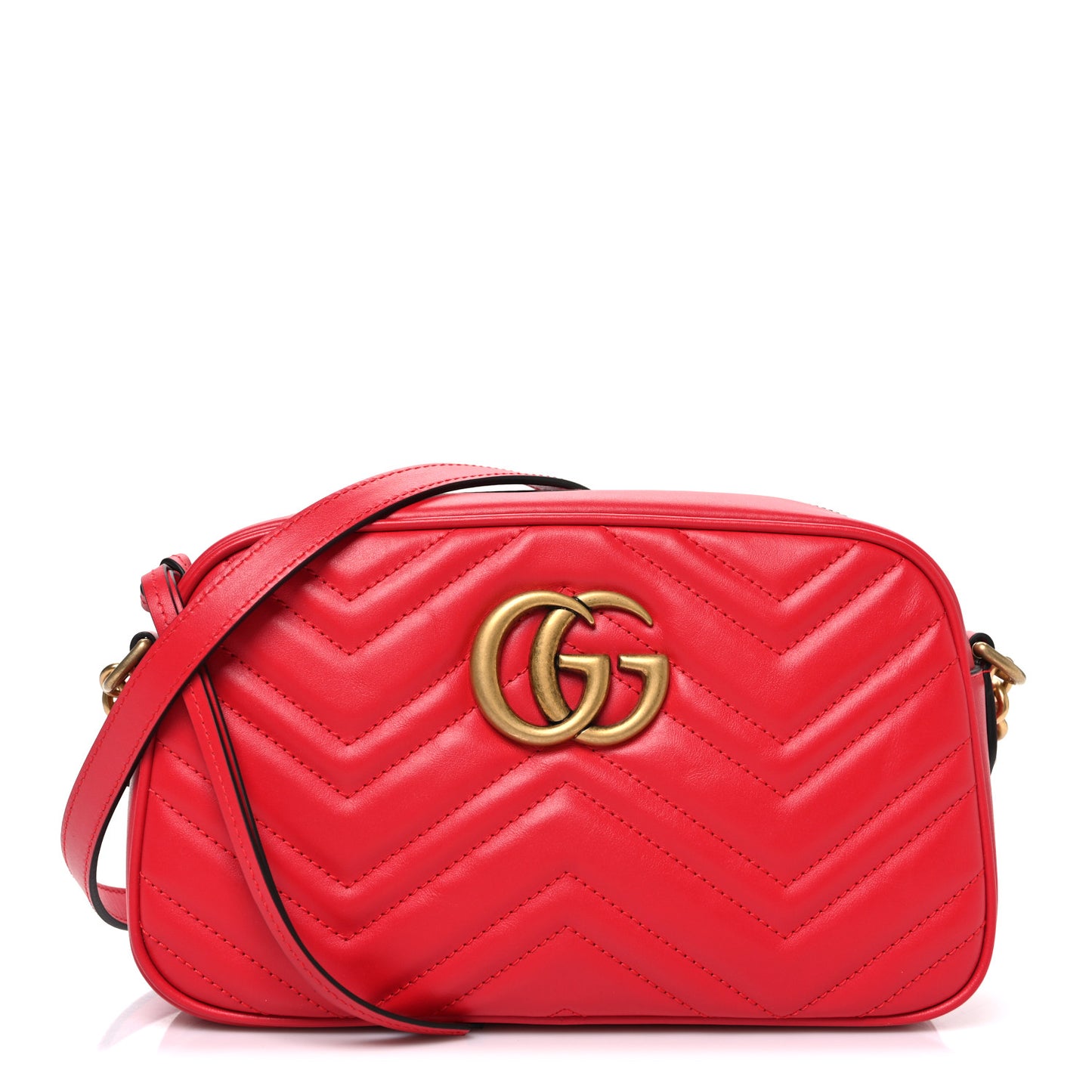 Calfskin Matelasse Small GG Marmont Chain Shoulder Bag Hibiscus Red