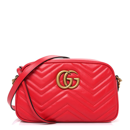 Gucci Calfskin Matelasse Small GG Marmont Chain Shoulder Bag Hibiscus Red 1 of 10