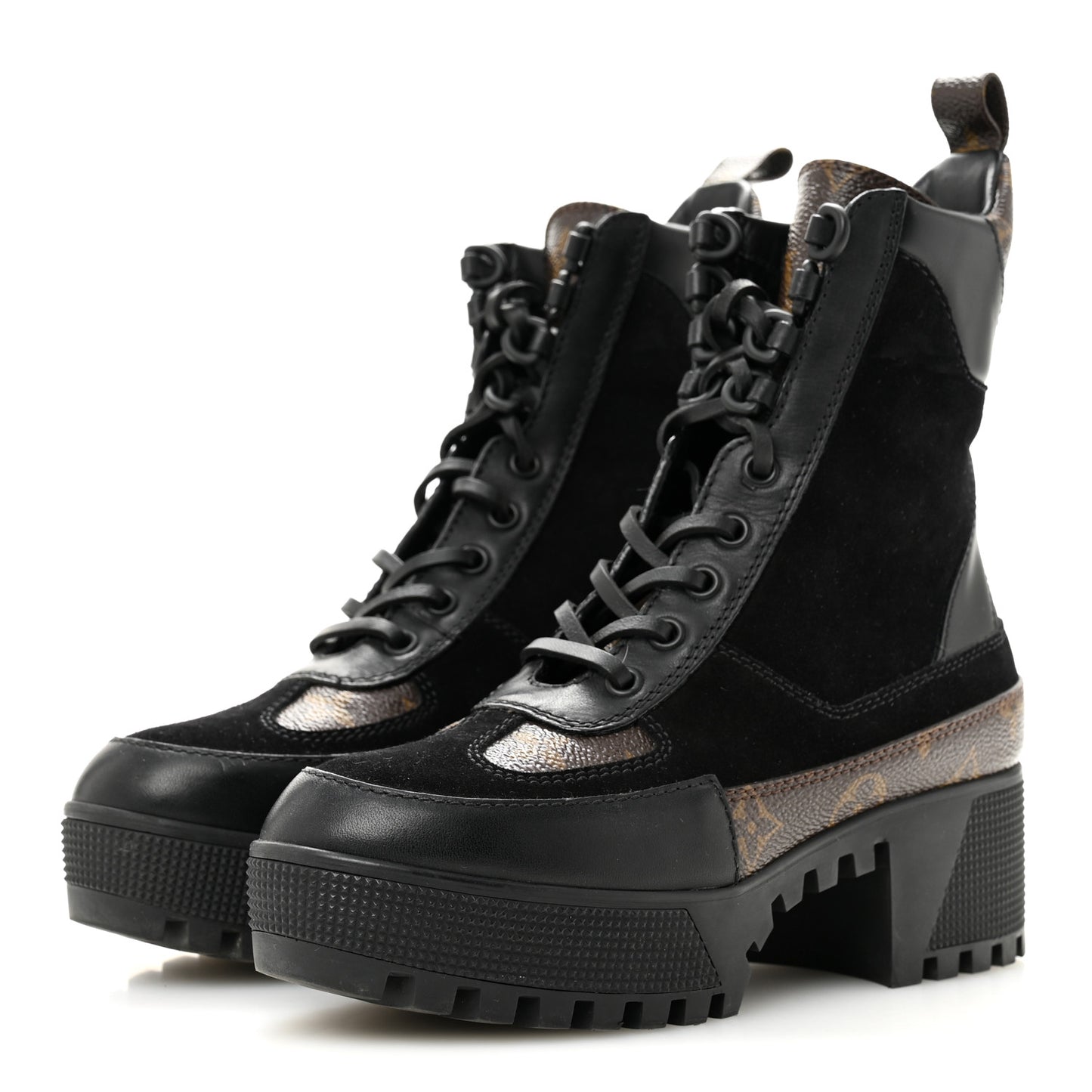 Suede Calfskin Monogram Laureate Platform Desert Boots 34.5 Black