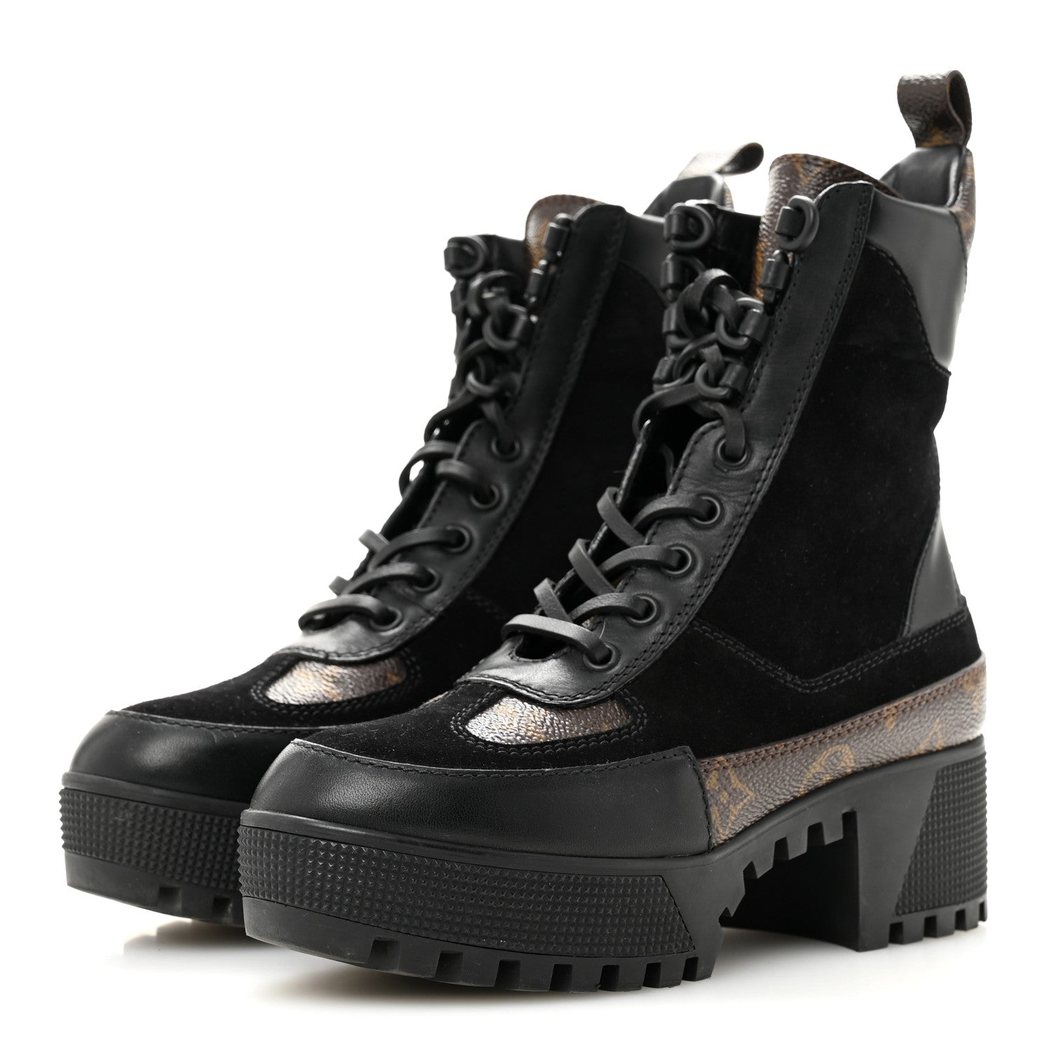 Louis Vuitton Suede Calfskin Monogram Laureate Platform Desert Boots 34.5 Black 4 of 9