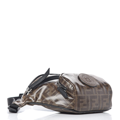 Fendi Glazed Fabric Vitello Century FF 1974 Stamp Patch Mens Pocket Belt Bag Mogano Panna Black 5 of 11