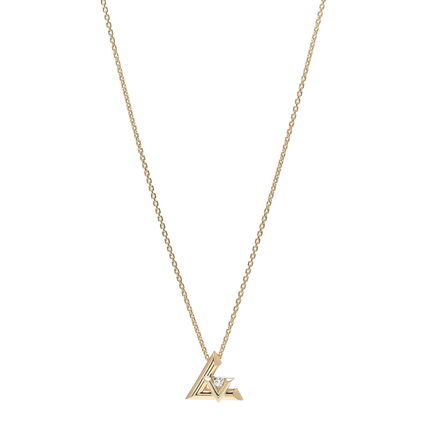 18K Yellow Gold Diamond Small LV Volt One Pendant Necklace