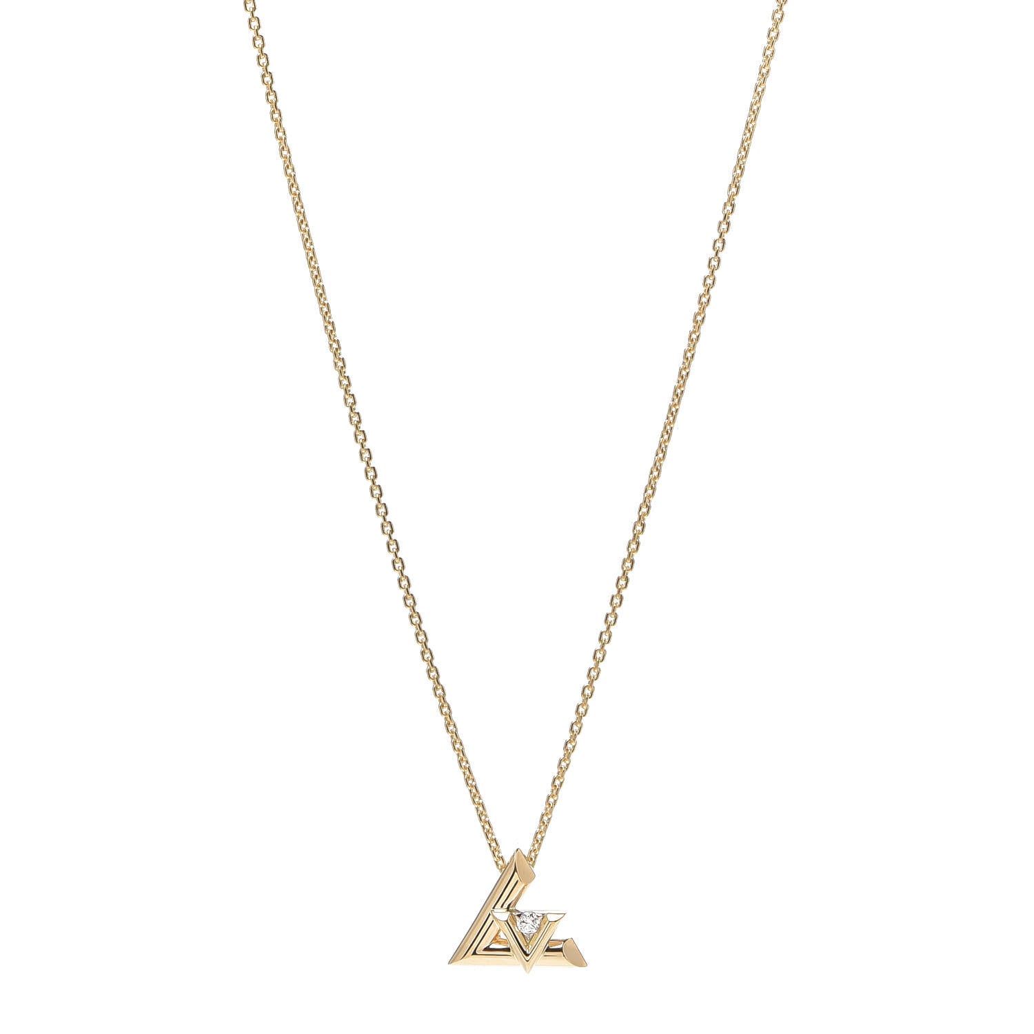 Louis Vuitton 18K Yellow Gold Diamond Small LV Volt One Pendant Necklace 1 of 6