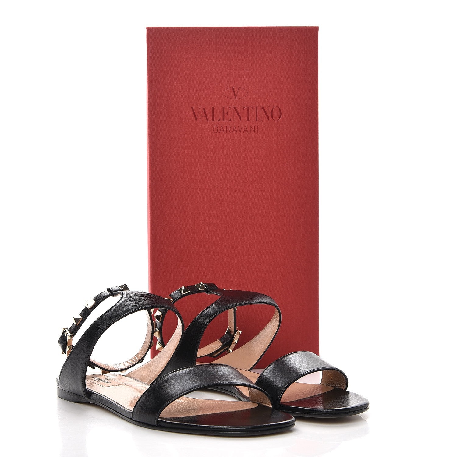 Valentino Garavani Nappa Rockstud Ankle Strap Flat Sandals 39 Black 9 of 9