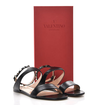 Valentino Garavani Nappa Rockstud Ankle Strap Flat Sandals 39 Black 9 of 9