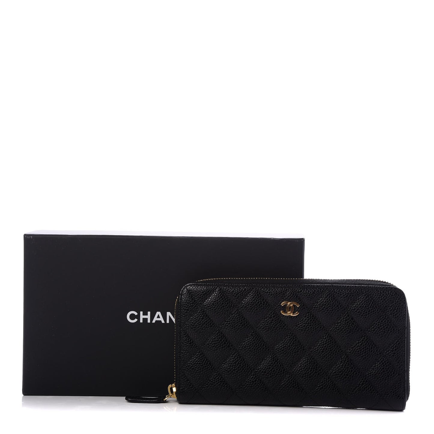 Caviar Quilted Large Gusset Zip Around Wallet Black