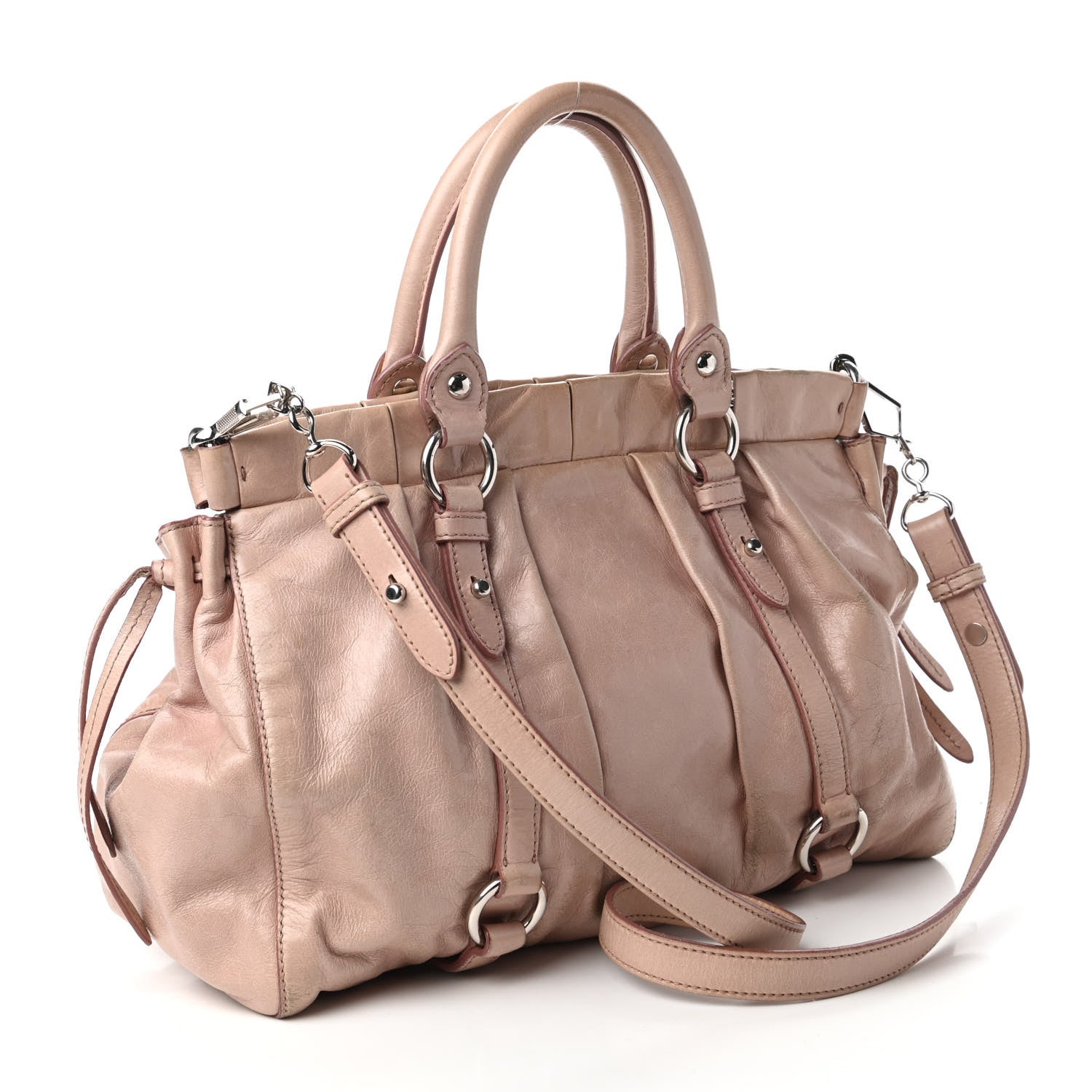 Miu Miu Vitello Lux Gathered Tote Mughetto 3 of 10